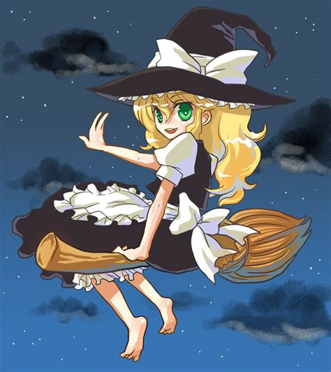 Safebooru 1girl Barefoot Blonde Hair Broom Broom Riding Feet Female