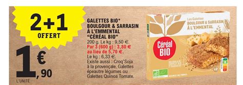 Promo Galettes Bio Boulgour Sarrasin à L emmental céréal Bio chez E