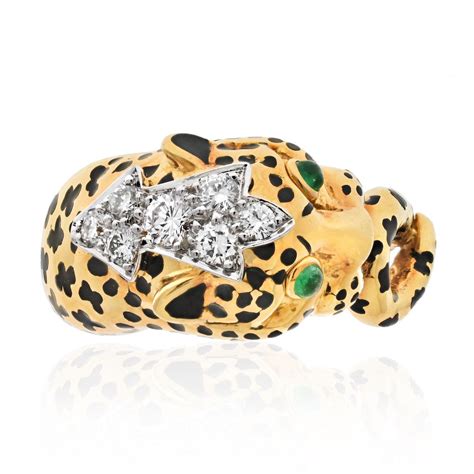 David Webb Platinum And K Yellow Gold Cute Diamond Leopard Ring At