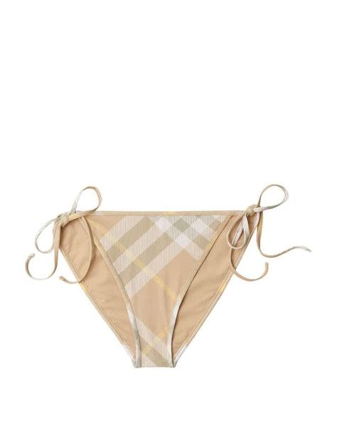 Burberry Checked Side Tie Bikini Bottoms In Natural Lyst