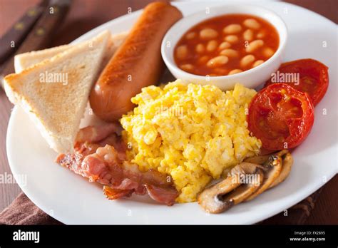 Full English Breakfast With Scrambled Eggs Bacon Sausage Beans