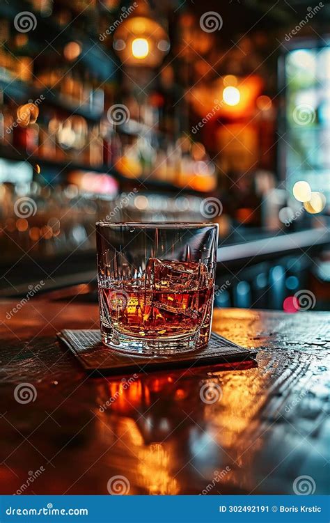 Elegant Bourbon In Glass Classic Bar Interior Setting Stock Illustration Illustration Of