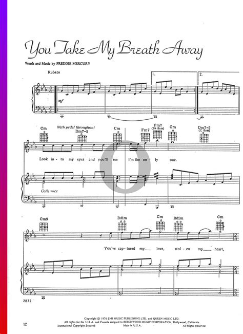 You Take My Breath Away Queen Piano Sheet Music Oktav