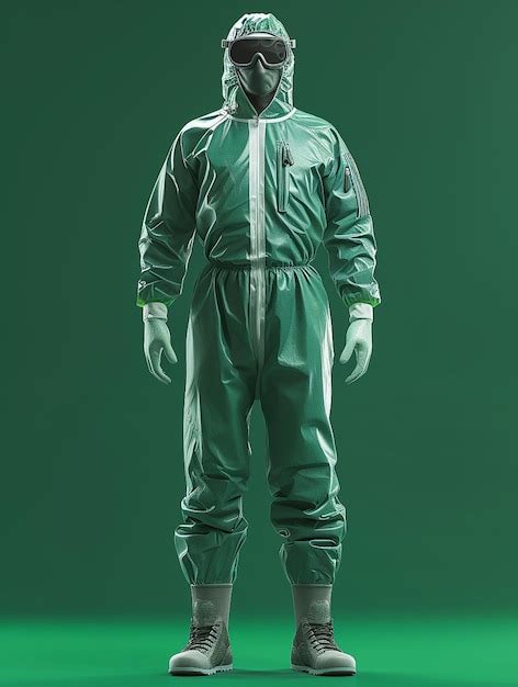 A Person In A Green Hazmat Suit Standing On A Green Background