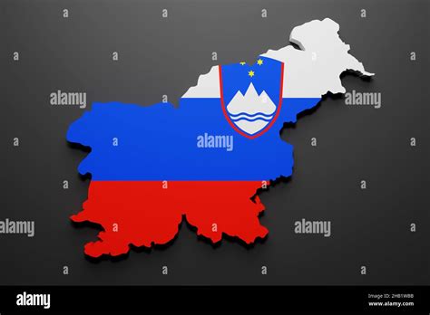 3d Rendering Of A Slovenia Map Shape With Flag Black Background Stock