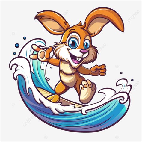 Rabbit Surfing Character Cartoon Mascot Character Rabbit Surf Png