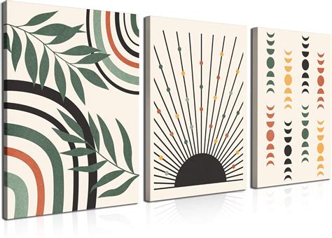 Boho Wall Art Set Of 3 Mid Century Modern Wall Decor Abstract