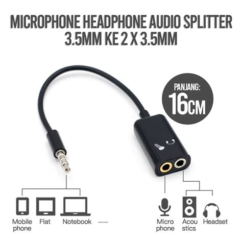 Microphone Headphone Audio Splitter 3 5mm Ke 2 X 3 5mm FA297 Black