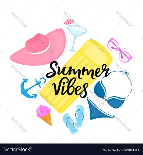 Summer Vibes Hand Drawn Lettering Swimsuit Vector Image