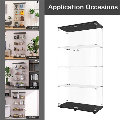 2 Door Glass Display Cabinet 4 Shelves Floor Standing Curio Bookshelf Black 64 Ebay