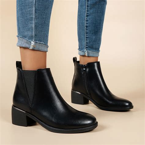 VKEKIEO Platform Boots For Women Round Toe Low Heel Booties Slip On