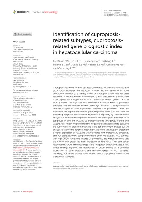 Pdf Identification Of Cuproptosis Related Subtypes Cuproptosis