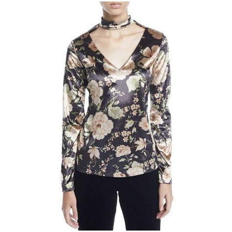 Anatomie Floral Print Velvet Top Annie Choker Long Sl Gem