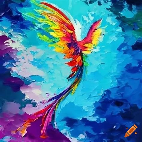 Knife Palette Painting Of A Majestic Rainbow Phoenix On Craiyon