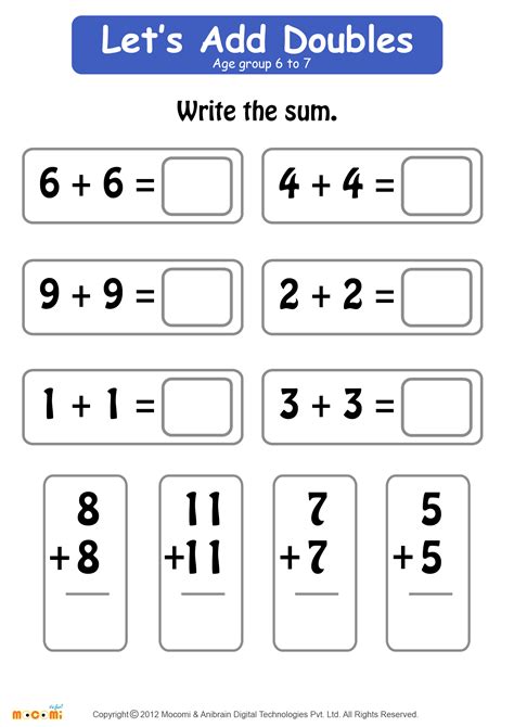 Add Doubles Worksheet - Math for Kids | Mocomi