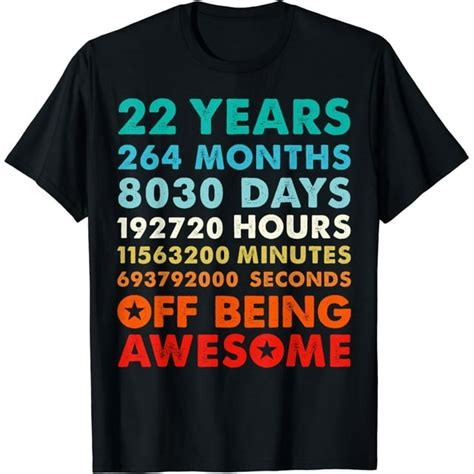 22 Years 264 Months Of Being Awesome Vintage 22th Birthday T Shirt