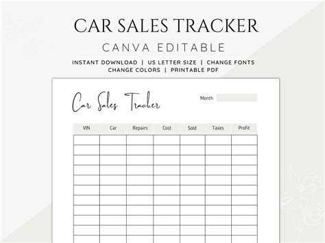 Printable Car Sales Tracker Template Sales Dashboard Etsy