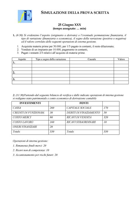 Esempio Prova D Esame Domande SIMULAZIONE DELLA PROVA SCRITTA 25