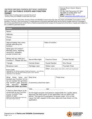 Fillable Online Nt Gov Permit A Public Events And Functions Form