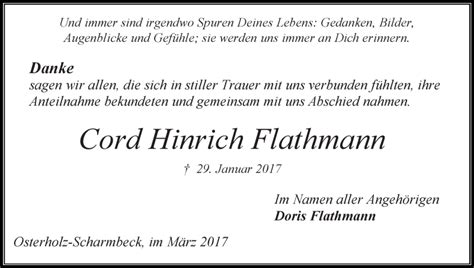 Traueranzeigen Von Cord Hinrich Flathmann Trauer Gedenken