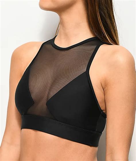 Malibu Way Out Black Mesh High Neck Bikini Top Zumiez