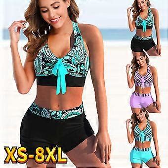 Ny Kvindelig Sommerstribet Print Bikini S T Badedragt Kvinder Sexet Badedragt To Stykke S T