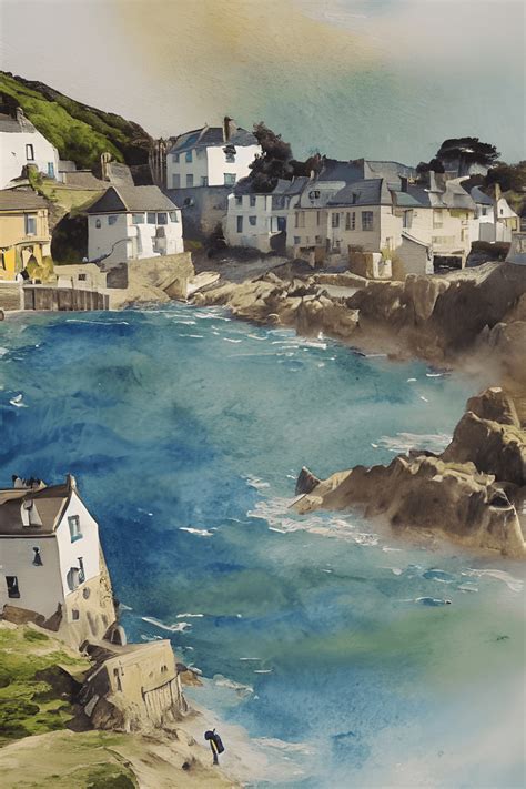 Beautiful Loose Subtle Watercolour Painting Of Polperro Cornwall Scene