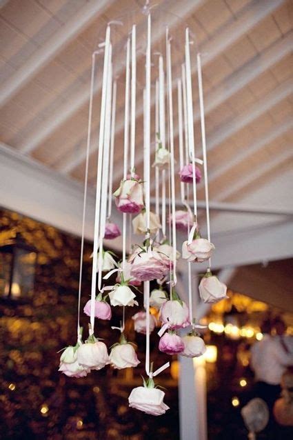 Hang Roses In The Ceiling From Satin Ribbons Wedding Decorations