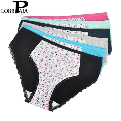 Buy Lobbpaja Lot 6 Pcs Woman Underwear Plus Size Cotton Mid Waisted Sexy Floral