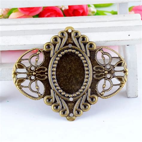 Free Shipping 3Pcs Antique Bronze Filigree Cameo Frame Settings Wraps