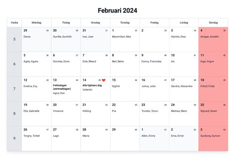 Kalender Februari 2024 Veckonummer Se