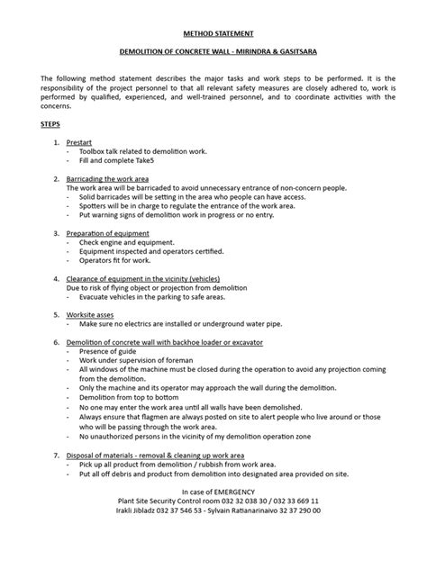 Method Statement Demolition Of Concrete Wall Pdf