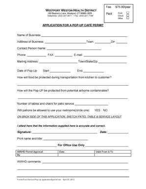 Fillable Online Wwhd Application For A Pop Up Cafe Permit Westport