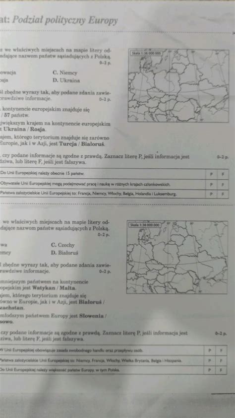 klasa 6 kartkówka geografia podział polityczny Europy