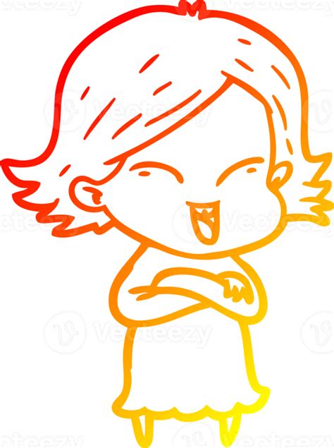 Warm Gradient Line Drawing Happy Cartoon Girl 40695817 Png