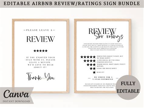 Airbnb Review Template Bundle Editable Airbnb Canva Vacation Rental