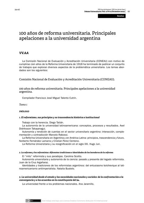 Pdf A Os De Reforma Universitaria Principales Apelaciones A La