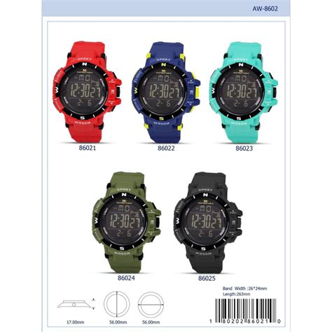 12 Units Of 56mm Montres Carlo 5atm Digital Watch 86021 Asst