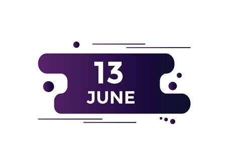 June 13 Calendar Reminder 13th June Daily Calendar Icon Template