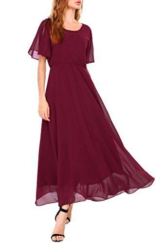 Zeagoo Women S Casual Short Sleeve O Neck Flare Flowy Chiffon Maxi