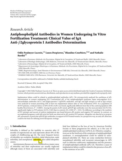 Pdf Antiphospholipid Antibodies In Women Undergoing In Vitro