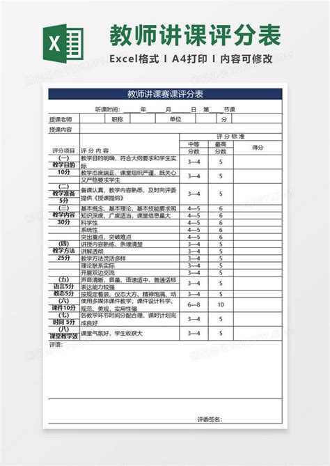 教师讲课评分表模板下载 评分表 图客巴巴