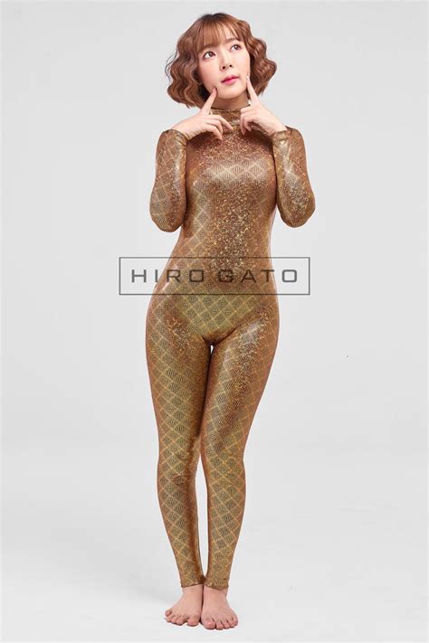 Hiro Gato Shiny Spandex Disco Hologram Catsuit Gold