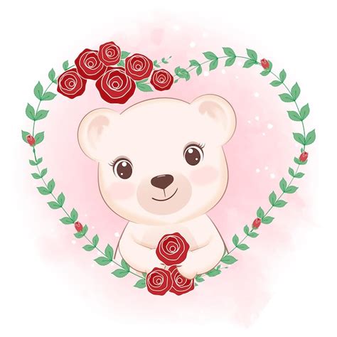 Mignon Petit Ours Dans Le Cadre De La Fleur Illustration Du Concept De