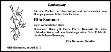 Traueranzeigen Von Rita Sommer Trauer Anzeigen De