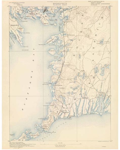 Falmouth 1890 Old Topo Map Buzzards Bay Edited Reprint Of Etsy