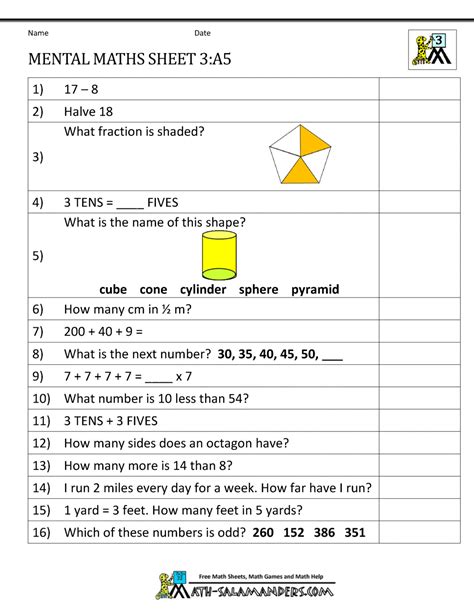 Grade 3 Mental Math Worksheets