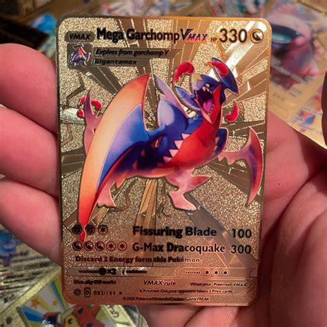 Custom Pokemon Card Gold Metal Mega Garchomp Vmax Ex Gx Shadow Etsy