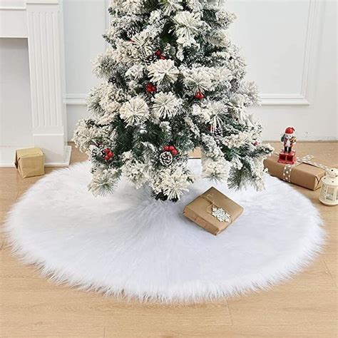 72 Inch Christmas Tree Skirt Extra Large Thick Luxury Snowy Faux Fur