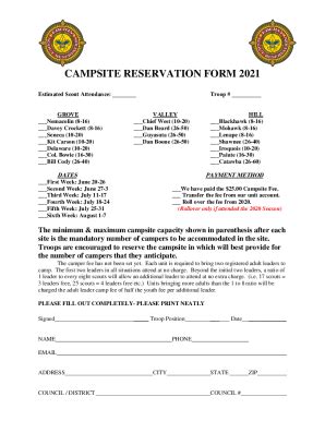 Fillable Online Fillable Online CAMPGROUND RESERVATION FORM Florida